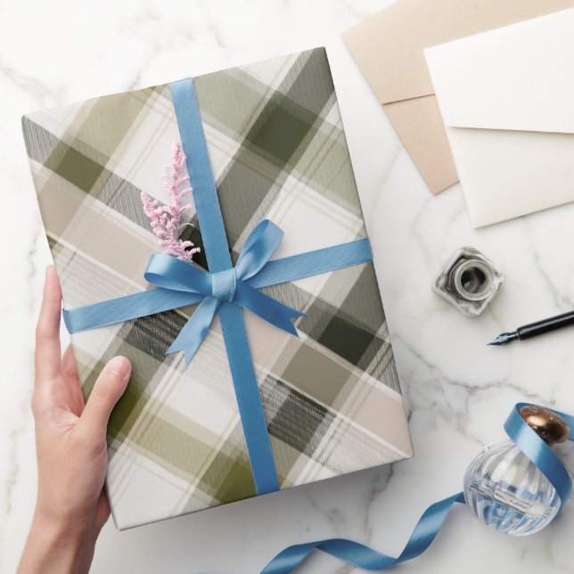  mysig oliv beige natur sand rutmönster presentpapper (Gifting)