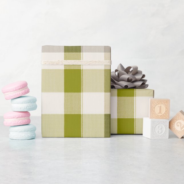  mysig oliv beige natur sand rutmönster presentpapper (Baby Shower)