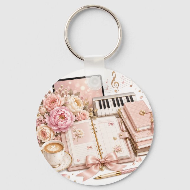 mysig Omhänge Kaffe Blommig Piano Redigerbar Nyckelring (Framsida)