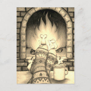 mysig öppen spis Möss på Sockor Sepia Vykort