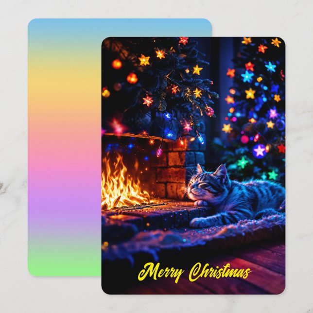 mysig öppen spis söt katt God Jul Inbjudningar (Fram/baksida)
