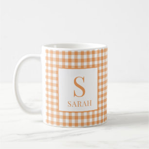mysig orange-rutig randig monogramnamn kaffemugg