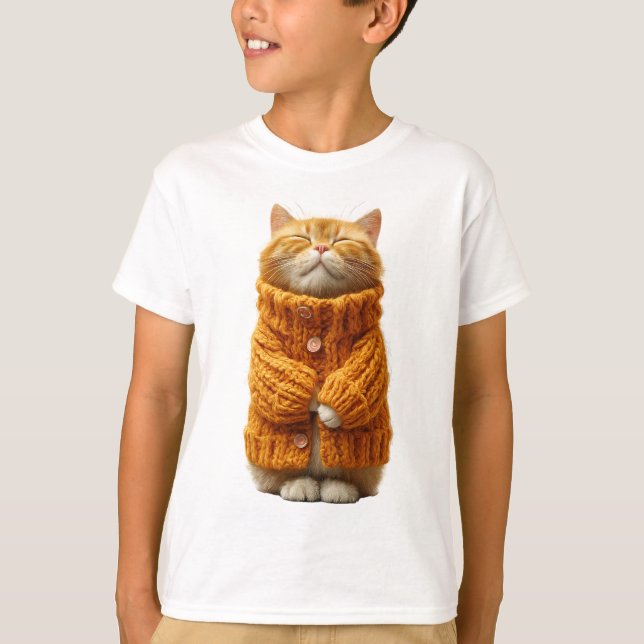  Mysig orange tabbykatt i stickad tröja barn (Framsida)