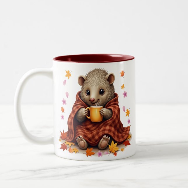 mysig pangolin-mugg - pangolin i filt kaffe Två-Tonad mugg (Vänster)