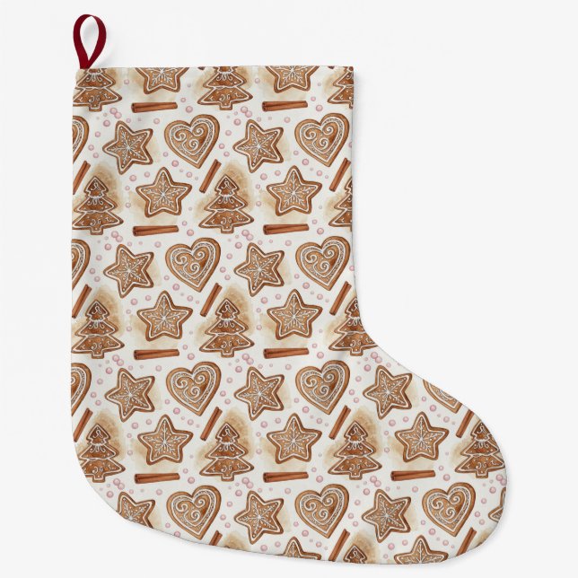 mysig pepparkaks-kokoskakor sömlöst mönster stor julstrumpa (Framsidan)