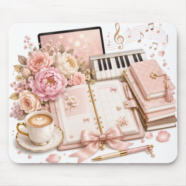  mysig Piano Planerare Kaffe Blommig Musmatta (Framsidan)