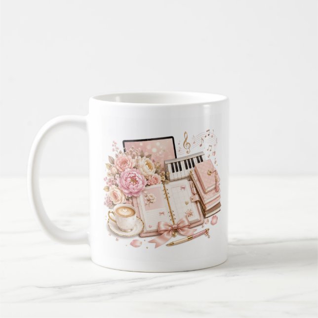  Mysig pianokaffe blomkrus redigerbar Kaffemugg (Vänster)