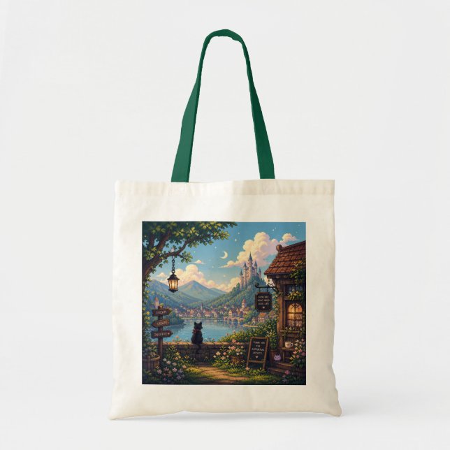  mysig Pixel Fantasy Flodkant Shoppingbag Tygkasse (Framsidan)