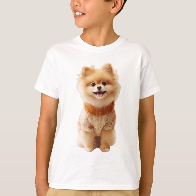  mysig Pomeranian-valp hösttröja barn T Shirt (Framsida)