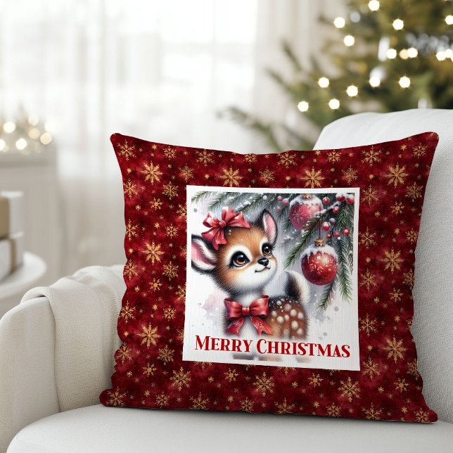  mysig rådjur i snö skog present rum barnkammardek kudde (Cozy Fawn In Snow Forest Gift Room kids room decor)