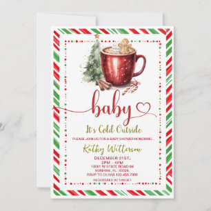 mysig randig röd julmugg för baby shower inbjudningar
