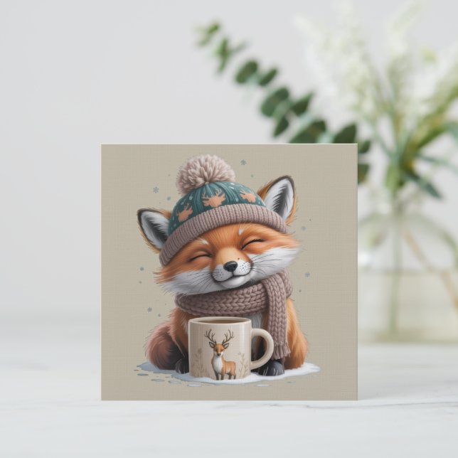  mysig räv vintersäsong djur kaffe högtid inbjudningar (Stående Fram)