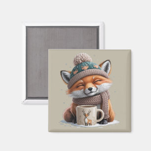 mysig räv vintersäsong djur kaffe högtid magnet