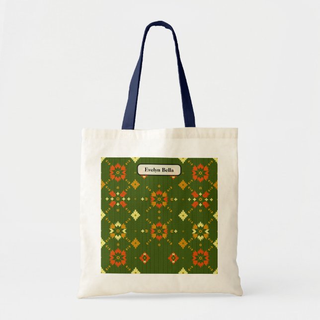  mysig retro stickad geometrisk mönster tygkasse (Framsidan)