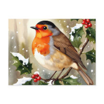  mysig robin jul vattenfärg illustration