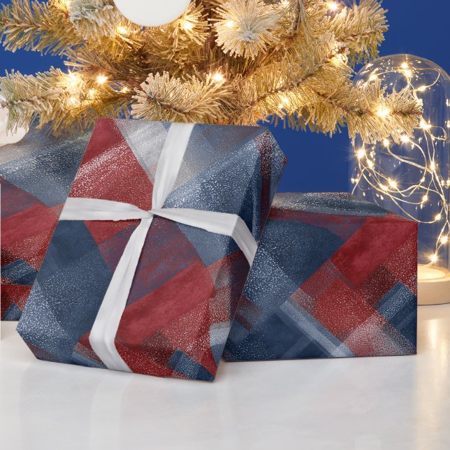  mysig röd marinblå vinterfrost rutmönster presentpapper (Helgdagar)