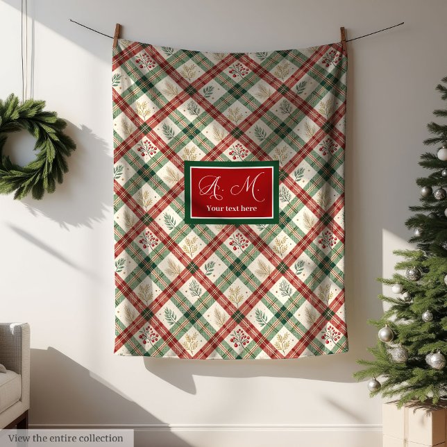  mysig röda och gröna akvarell-julbärsfilt  fleecefilt (Cozy red and green watercolor holly berry blanket)