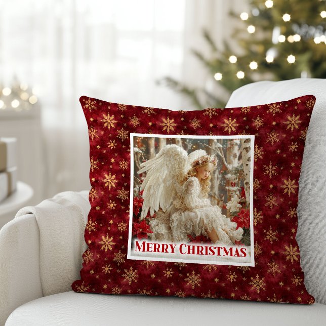  mysig röda och gyllene ängelkonst viktoriansk jul kudde (Cozy Red and Gold Angel Art Victorian Christmas Pillow)