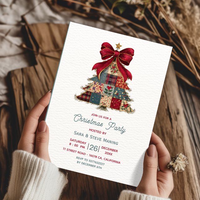  mysig röda patchworkslinga julfest inbjudningar (Skapare uppladdad)