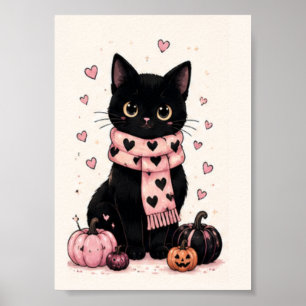 mysig rosa hjärtscarf svart katt poster