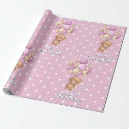 Mysig rosa nalle för babyfest Presentpapper