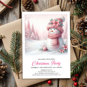 mysig Rosa Snöman Barn Redigerbar Digital Jul Inbjudningar