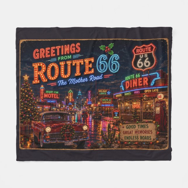  mysig Route 66 julnätter Fleecefilt (Framsidan (Horisontell))