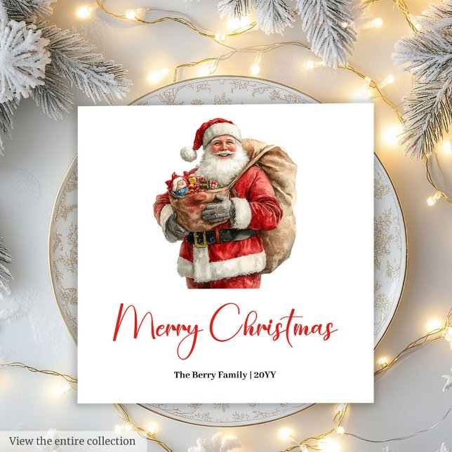mysig Santa Claus Minimalist Script Font Julfest Pappersservett (Cozy Santa Claus Minimalist Script Font Party Napkin)