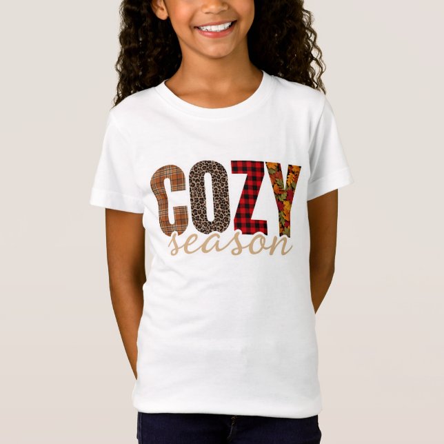  mysig säsong rutar leopard höststämning t shirt (Framsida)