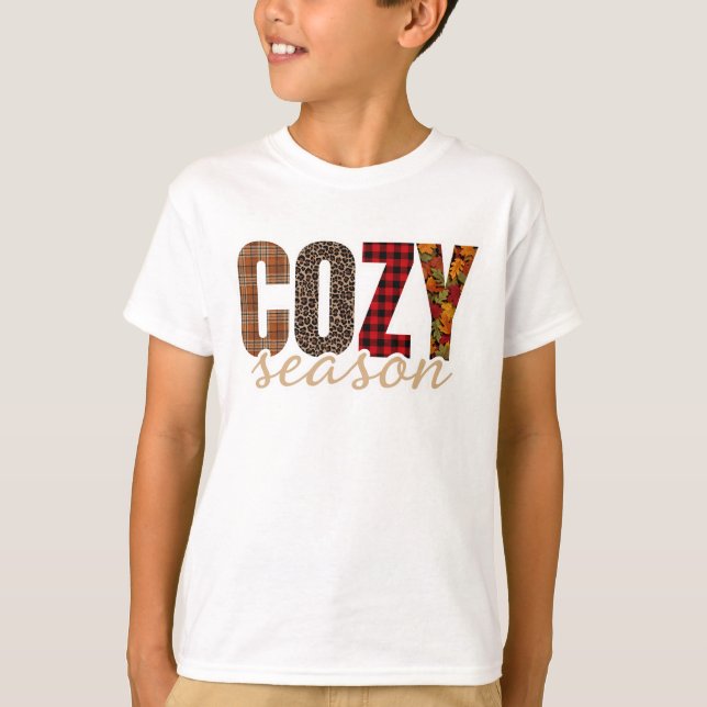  mysig säsong rutar leopard höststämning t shirt (Framsida)