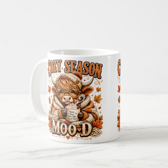  mysig säsongsstämning Highland Ko Kaffemugg (Framsida vänster)