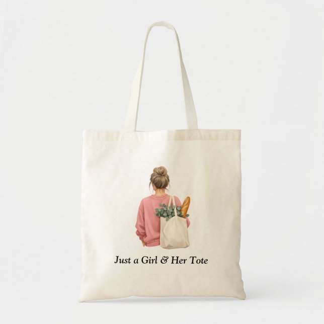  Mysig shoppingflicka Rosa tröja Totebag Tygkasse (Framsidan)
