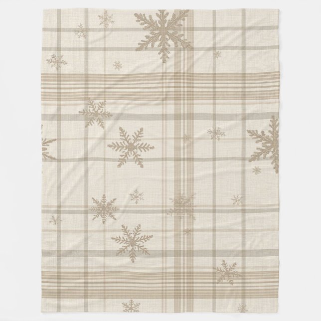  mysig snöflinga-gingham-rutig filt –Varm neutral (Framsidan)