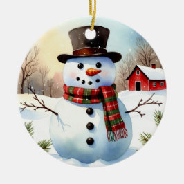  Mysig snöman i vinterfält Vattenfärg jul  Julgransprydnad Keramik