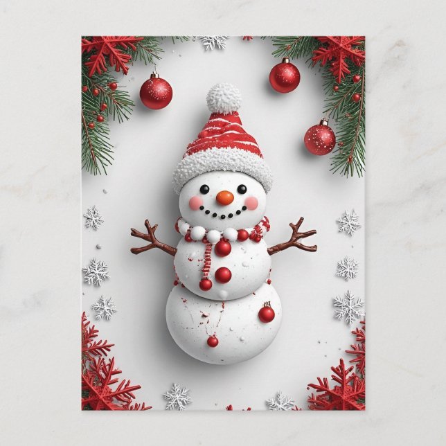 ❄️ Mysig Snöman Julscen 🎄 Tall Dekoration Vykort (Framsida)