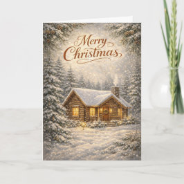  mysig snötäckt stuga God Jul  Helgkort
