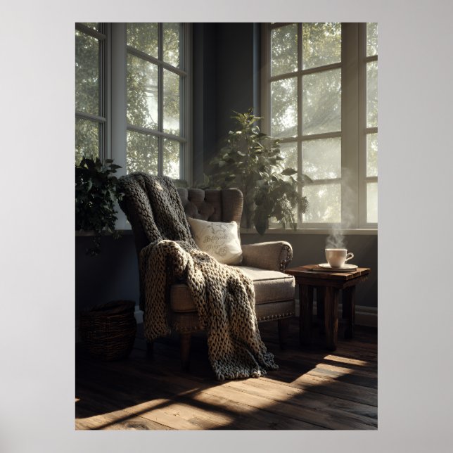 mysig solbelyst fåtöljhörna poster (Framsidan)