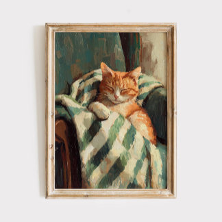 Mysig sovande gingerkatt oljemålning Poster