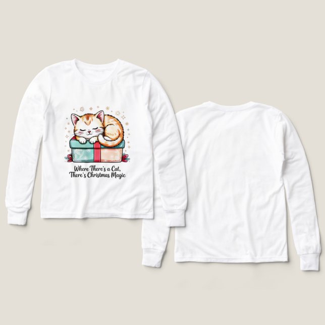  mysig sovande kattunge - Vinterpresent till kattä T Shirt (Design framsida och baksida)