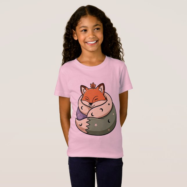  Mysig sovande räv med måne och stjärnor T Shirt (Hel framsida)