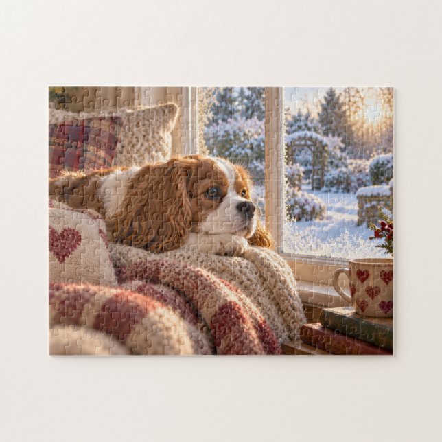  mysig Spaniel Vinter Fönster Scen Design Pussel (Horisontell)