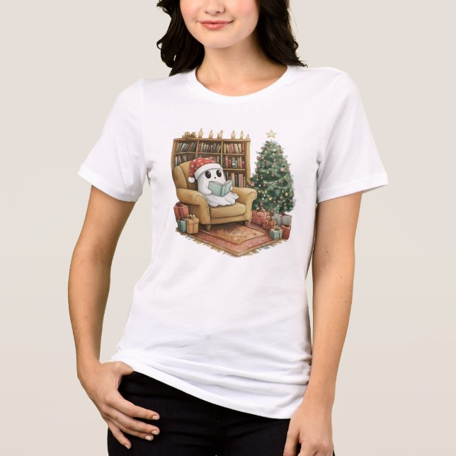  Mysig spök läsning jul söta högtid present T Shirt (Framsida)