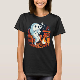 Mysig spök som dricker kaffe vid öppen spis Hallo T Shirt