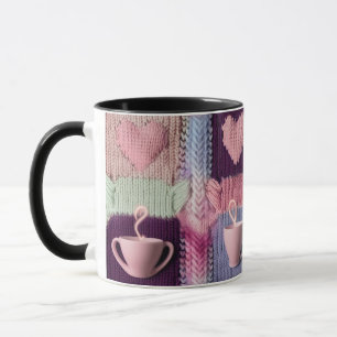 mysig stickad hjärtlappsvärmare Rosa kopp set