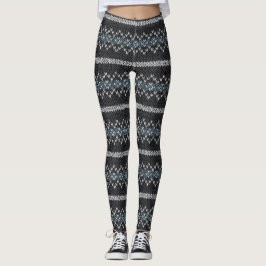 mysig stickad mönster svart och grått leggings