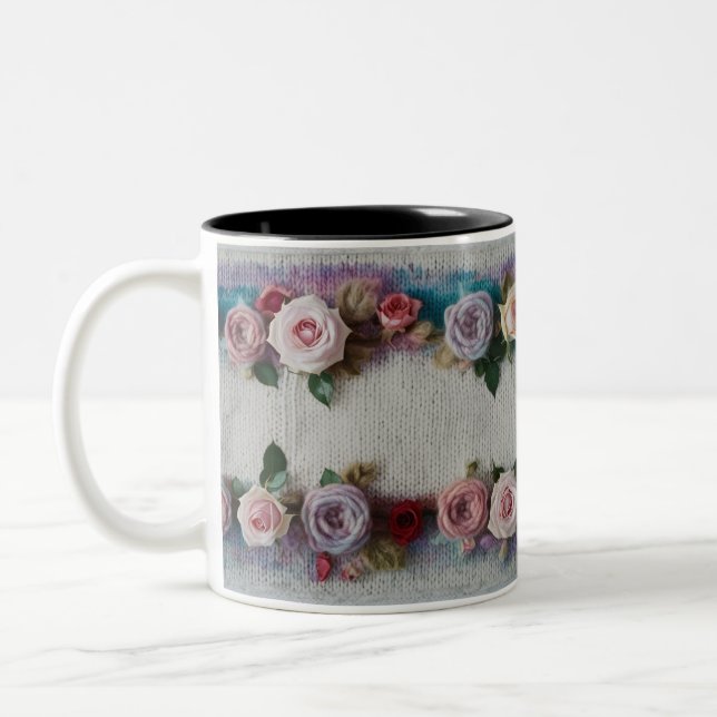  mysig stickad rosbård Tvåtons-mugg  Två-Tonad Mugg (Vänster)