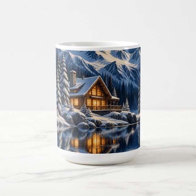 mysig stuga snöig fullmåne kaffemugg (Skapare uppladdad)