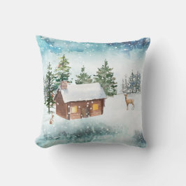 mysig stuga vinter vattenfärg kudde
