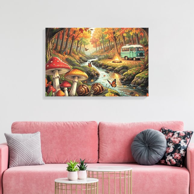 mysig stugidyll campingplats vintagevibbar canvastryck (Insitu (Vardagsrum))
