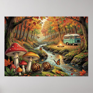 mysig stugidyll campingplats vintagevibbar poster